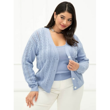 ELOQUII Elements Women's Plus Size Cardigan & Sweater Tank Top Twinset, 2-Piece