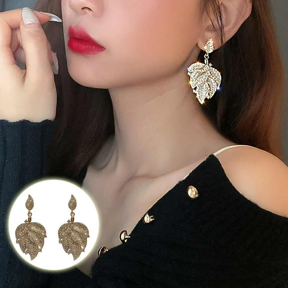 TopLLC Earrings Diamond Leaf Earrings Sparkling Leaf Earrings Exaggerated Design Earrings leaf earrings