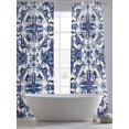 thumbnail image 6 of Navy Blue Boho Semi Sheer Window Curtains 84 Inches Long, Ehtnic Abstract Art Modern Geometric Rod Pocket Voile Chiffon Curtain Light Filtering Drapes for Living Room, Kitchen, 52"x84", 2 Panels, 6 of 9