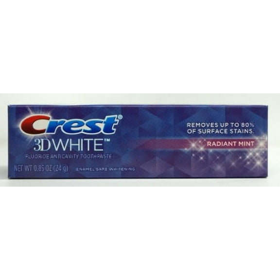 Crest 3D White Fluoride Toothpaste, Travel 0.85 Oz (Pack of 2)