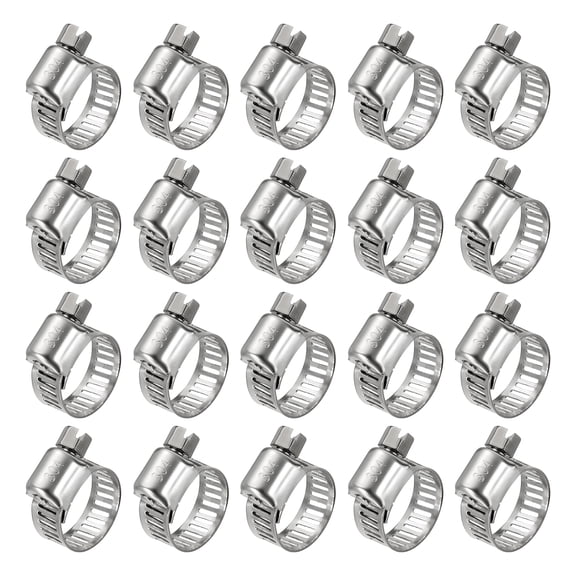 Uxcell 20Pcs Stainless Steel Hose Clamps, Adjustable 1/4" to 1/2" (6-12mm) Heavy Duty Worm Gear Hose Clamp Assortment Kit, Metal Fuel Line Clamping for Radiator, Dryer Vent