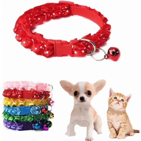 Collar with Bell for Dog Puppy, Bell Collar for Cats Puppy Collar Girl Lace Adjustable for XXS Xs Small Pet Dogs Animal Litter Tiny Kitten Female 1Pack