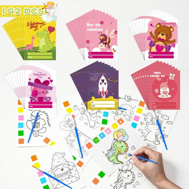 Set de libros para colorear en acuarela con tarjetas de San Valentín para niños