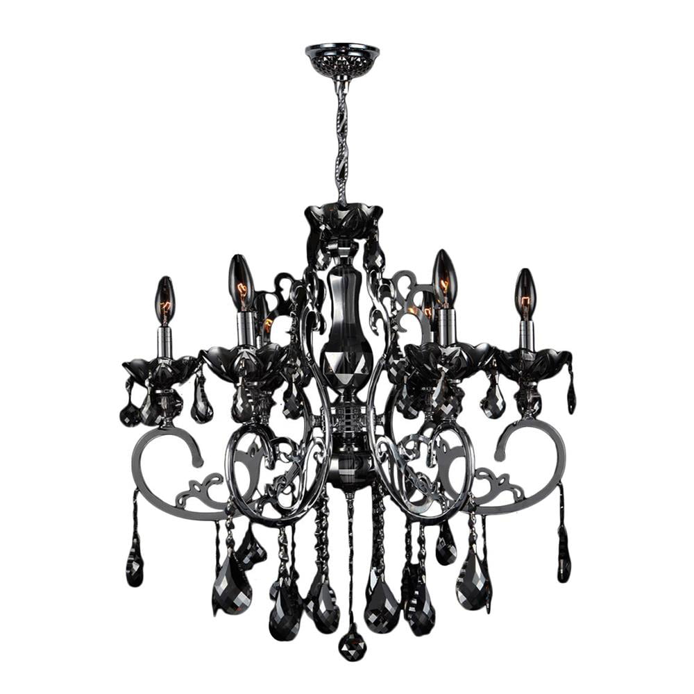 Kronos Collection 6 Light Chrome Finish and Black Crystal Chandelier 26