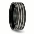 thumbnail image 4 of Titanium Polished 8mm Black IP-plated with Satin Stripes Band Ring 9 Size, 4 of 6