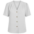 thumbnail image 5 of NuoCaiYun Blouses for Women Dressy Summer Short Sleeve Button Down Shirts Casual Business Work Tops Slim Fit Solid Color Top Tee, 5 of 6