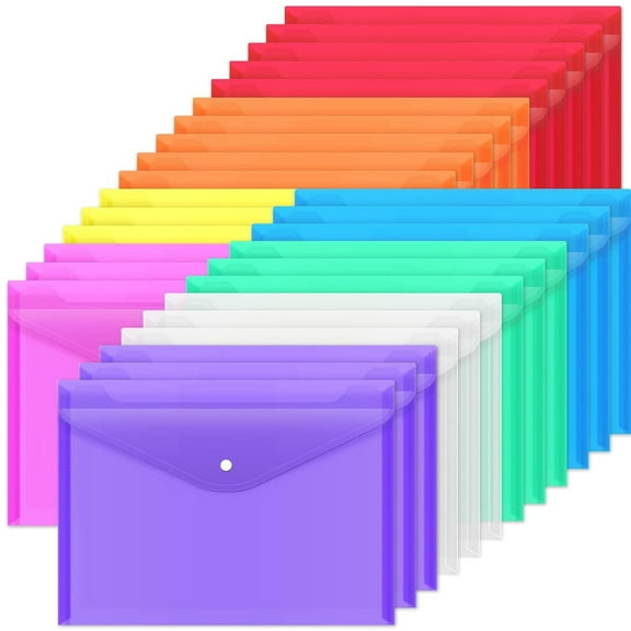 32Pcs Plastic Folders, Plastic Envelopes for Documents, Poly Folders with Snap Closure, 8 Colors, A4 Size, Letter Size, for School and Office Supplies