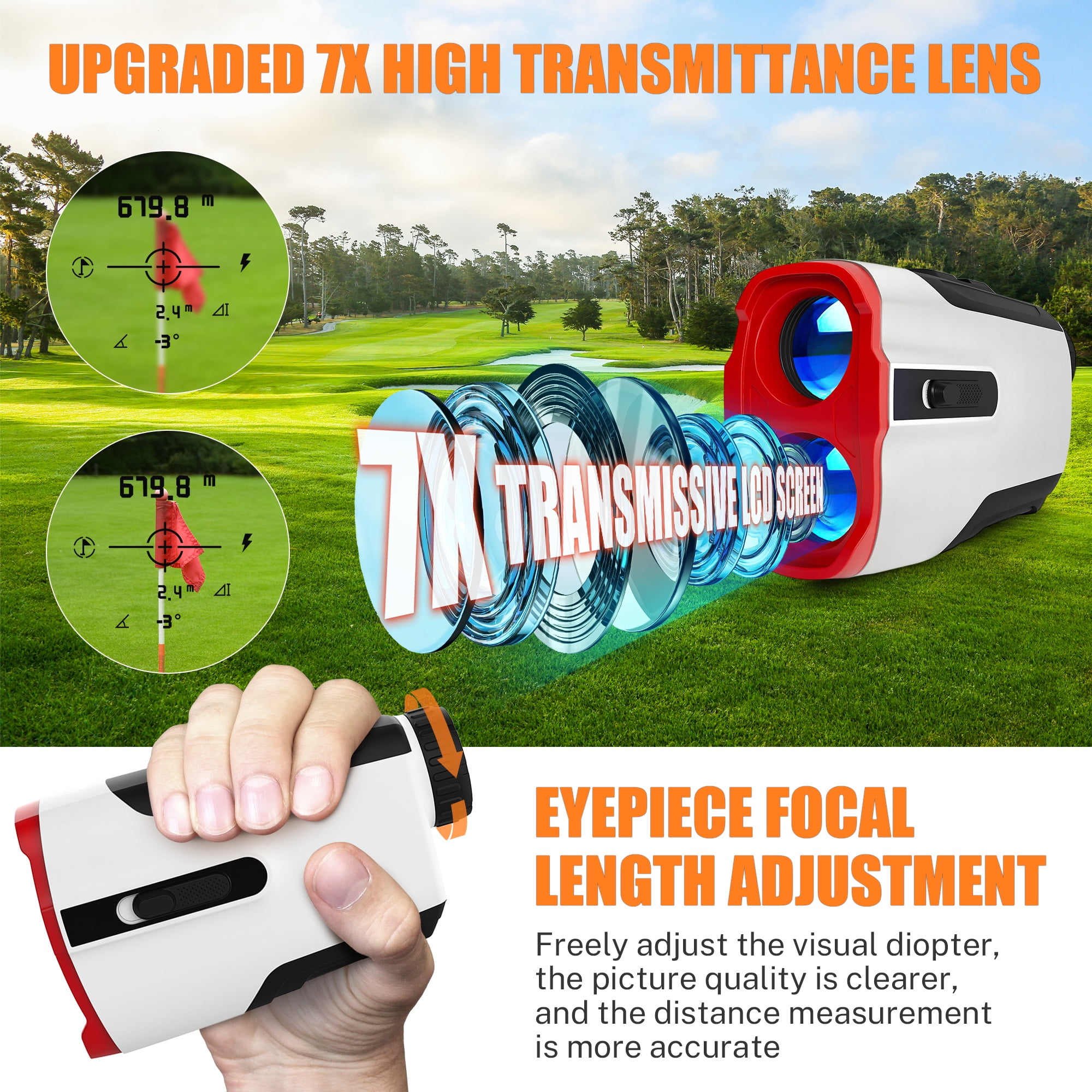 Segmart Golf Rangefinder with Slope, 900 Yards Laser Range Finder, 7X Magnification, Flag Lock Vibration, Continuous Scan, USB Rechargeable Rangefinder for Golf & Hunting