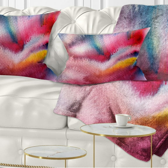 Designart Blue and Red Abstract Stain - Abstract Throw Pillow - 12x20