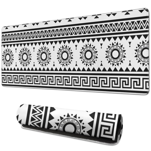 Long Mouse Pads for Desk,Black and White Geometric Boho Pattern Desk Mats on Top Of Desks, Desk Mouse Pad Extra Large with 3mm Non-Slip Base and Stitched Edge for Gaming,Office,Work,Home 31.5"x11.8"