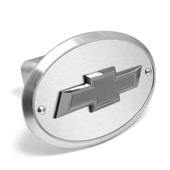 iPick Image for Chevrolet 3D Gunmetal Dark Gray Logo on Brushed Silver Oval Billet Aluminum 2-inch Tow Hitch Cover, Official Licensed