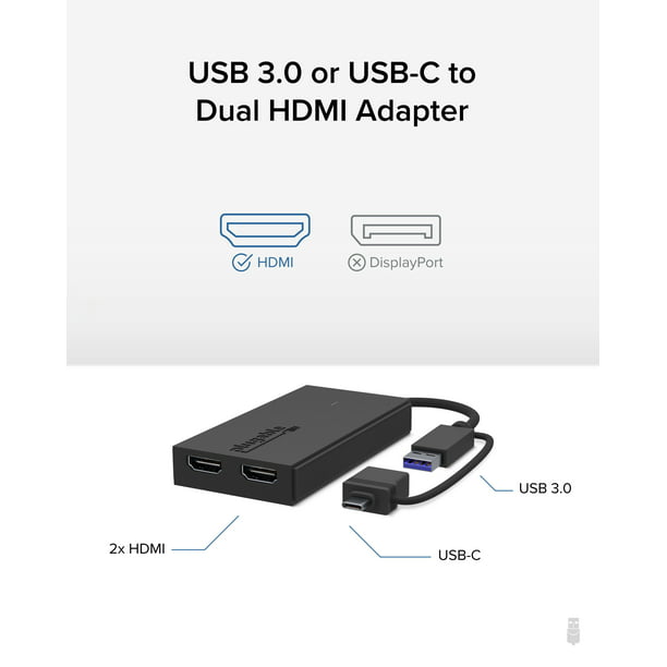 Dental liter Måltid Plugable USB 3.0 or USB C to HDMI Adapter for Dual Monitors, Universal  Video Graphics Adapter for Mac and Windows, Thunderbolt 3 / 4, USB 3.0 or  USB-C, 1080p@60Hz - Walmart.com