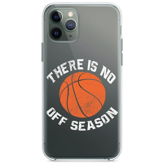 DistinctInk Clear Shockproof Hybrid Case for iPhone 11 (6.1" Screen) - TPU Bumper Acrylic Back Tempered Glass Screen Protector - Basketball There is No Off Season