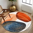 thumbnail image 2 of Round Rug 6Ft Washable Non-Slip, Boho Geometric Circle Area Rugs for Living Room Bedroom, Orange Blue Abstract Patterned Gold Stripes Indoor Floor Mats Carpet Runner for Home Decor Aesthetic, 2 of 8