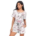 thumbnail image 5 of Women Pajama Sets Short Sleeve Sweatshirts Cute Grin Rabbit Casual Tops and Shorts, 5 of 7