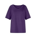 thumbnail image 5 of Womens Cotton Tops Tshirts Rolled Short Sleeve V Neck Solid Color Casual T Shirts Loose Fit Base Tees (S, Purple), 5 of 7