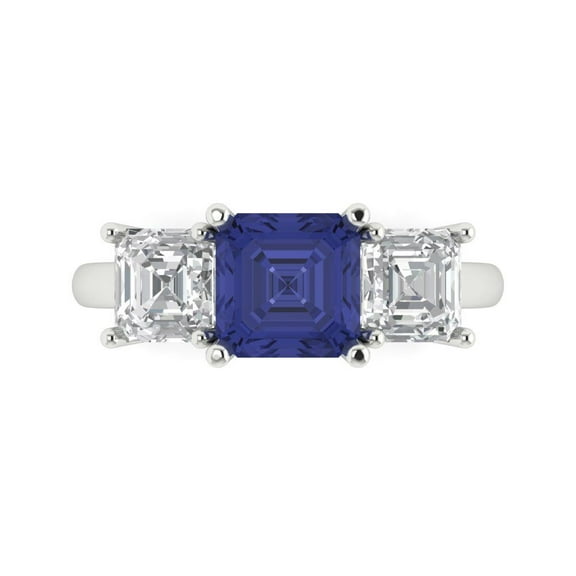 Clara Pucci 14K White Gold 4ct Tanzanite Three-Stone Ring for Women
