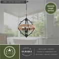 thumbnail image 5 of Beaumont 4L Gray and Natural Rope Farmhouse Cage Pendant Light, 5 of 9