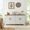 thumbnail image 5 of Tcbosik 61" Buffet Cabinet with Storage, Sideboard Cabinet with 2 Drawers and 4 Barn Doors, Modern Coffee Bar Cabinet with Adjustable Shelves for Kitchen, Dining Room, Living Room, White+Walnut, 5 of 10