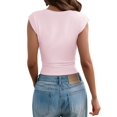thumbnail image 3 of Women's Y2K V-Neck Wrap Front Cap Sleeve Fitted Cropped Tank Tops Pink L, 3 of 8