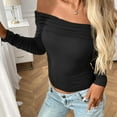 thumbnail image 4 of TFEOQRY Women's Off Shoulder Long Sleeve Top Ruffle Casual Party Going Out Crop Fashion Shirt Black, 4 of 6