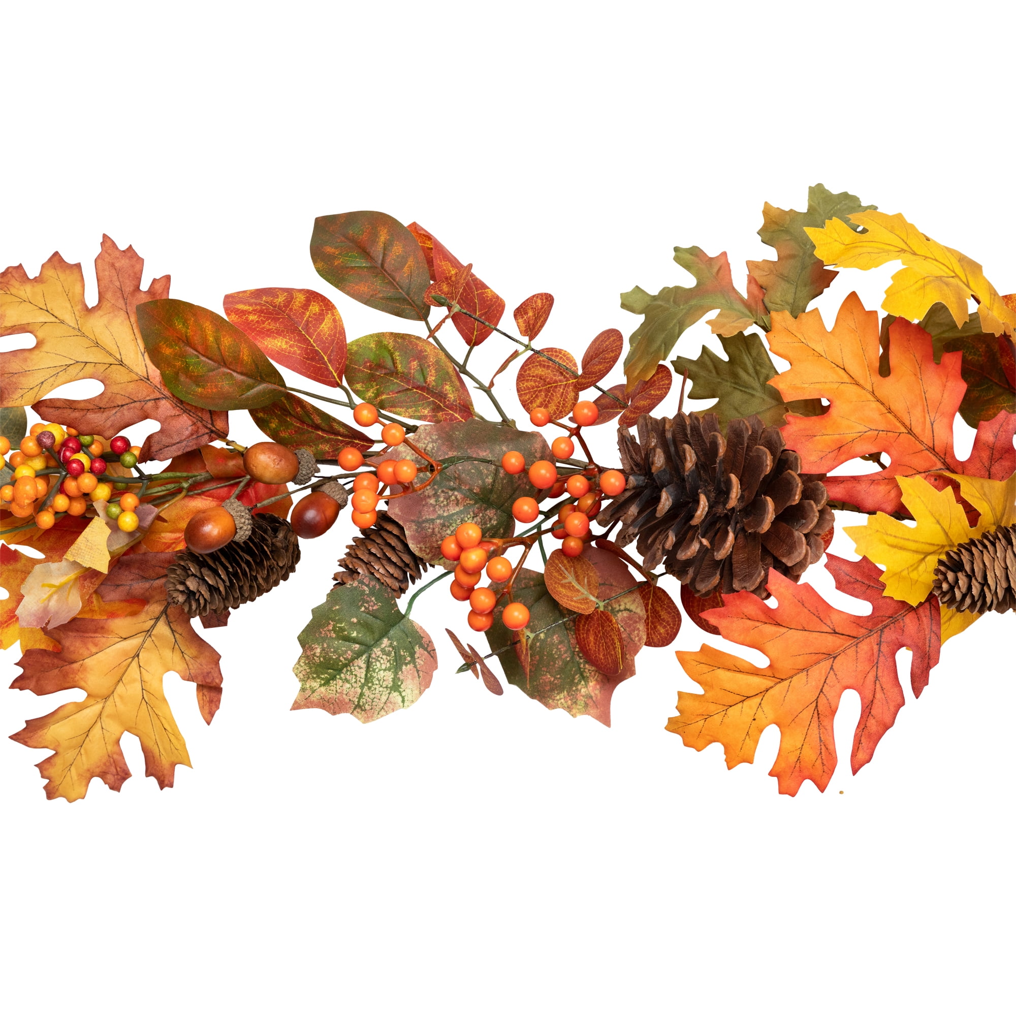 Acorns Pinecones and Mixed Autumn Foliage Artificial Fall Harvest Garland - 5' x 8"