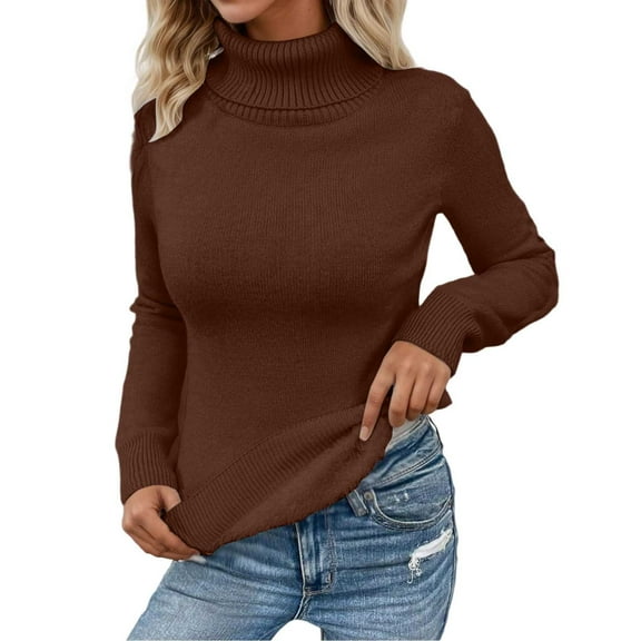 Women's Lined Long Sleeve Pullover Turtleneck Sweater 2025 Fall Winter Fashion(Color:Coffee,Size:L)