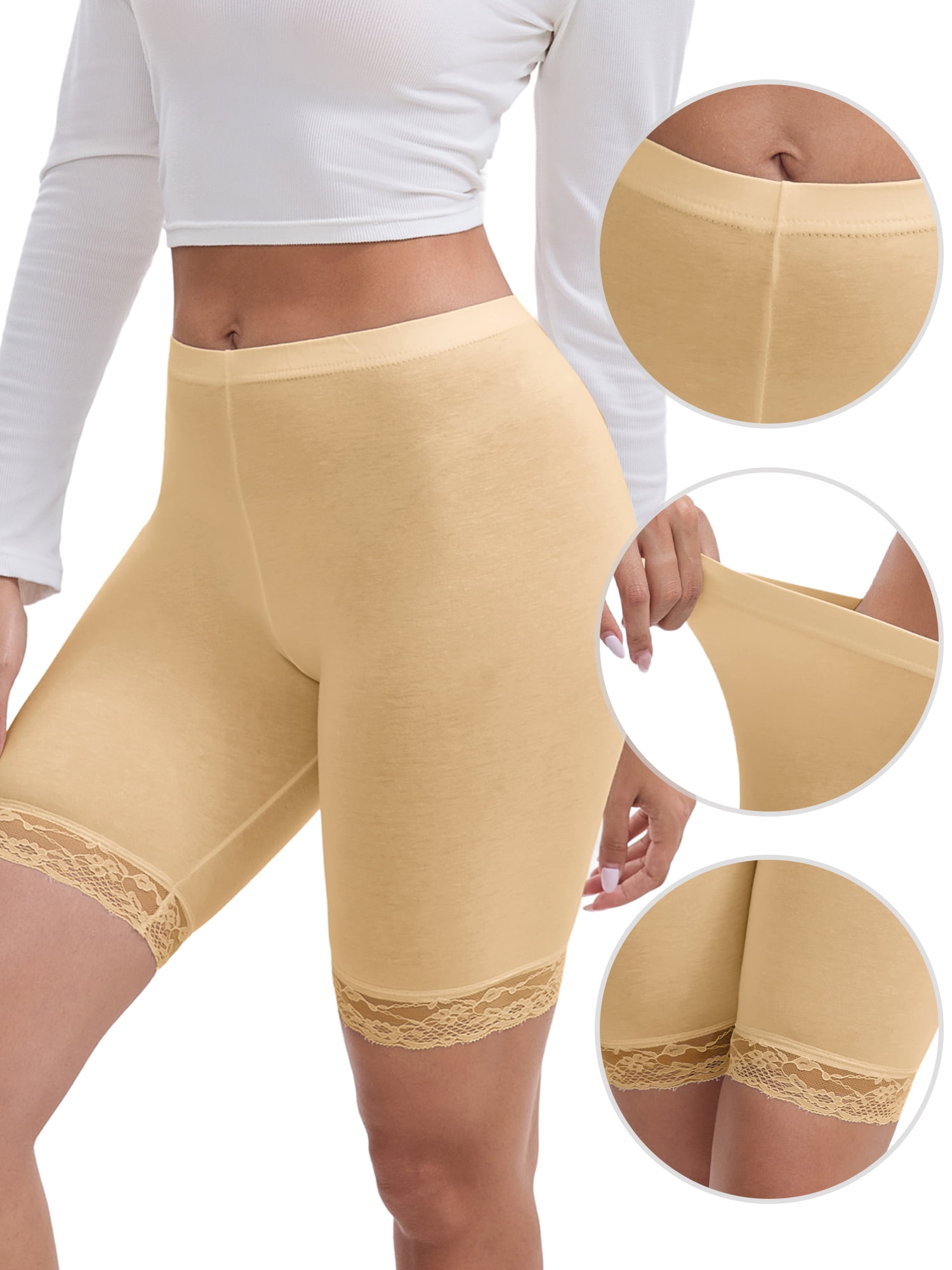 DARING DIVA Women's Lace Trim Soft Control Panties Mid Thigh Slimmer S Beige