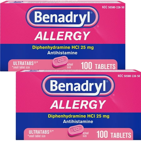 (2 Pack) Benadryl Ultratab Antihistamine Allergy Medicine Tablets, 100 (Best Allergy Medicine For Ears)