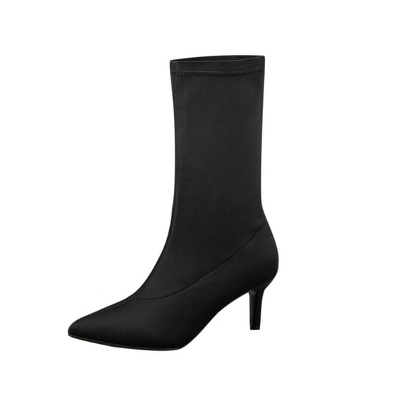 Fesfesfes Fuzzy Boots for Women Shoes British Style Fashionable Flock Pointed Candy Color Fine Heels US:6(37)