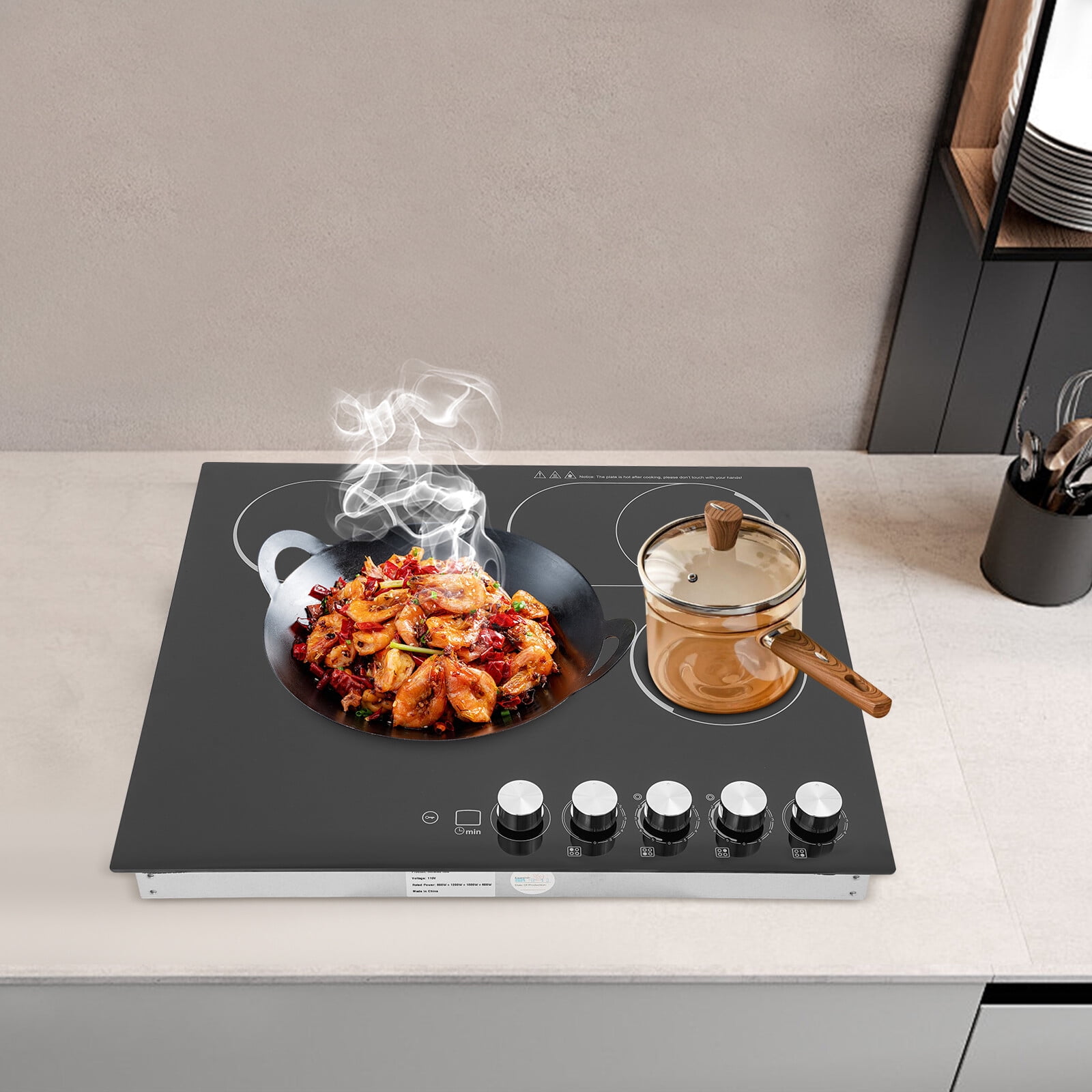 ToppiJoy 4 Burners Electric Ceramic Cooktop, Electric Stove Top Firepower Gears Adjustable with LED Display Safety Lock, for Kitchen Hotel Restaurant