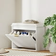 thumbnail image 2 of HOMCOM Shoe Bench with Padded Seat and Flip-Drawer for 6 Pairs, White, 2 of 10