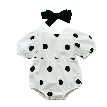 

Coduop Infant Baby Girl Polka Dot Romper Puff Sleeve Bodysuit Jumpsuit Headband