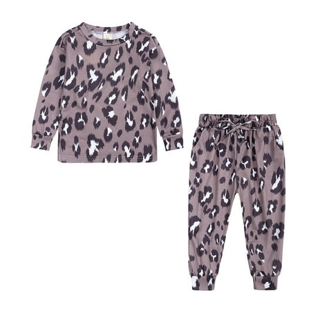 

XINSHIDE Kids Toddler Boy Girls Clothes Sports Casual Leopard Printed Long Sleeve Sweatshirt Elastic Waist Pants Set Outfit Baby Girl Clothes