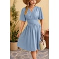 thumbnail image 3 of Women'S Dress 2025 Summer Deep V Neck Elegant Ruffle Mini Dress Waist Dresses Blue XL, 3 of 8