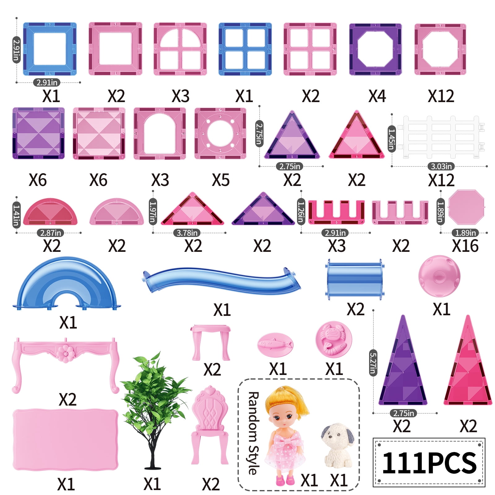 Lucky Doug 66 PCS Magnetic Tiles for Kids Girls, Construction STEM Building Blocks Educational Toy, Building Toys for Girls Ages 3+