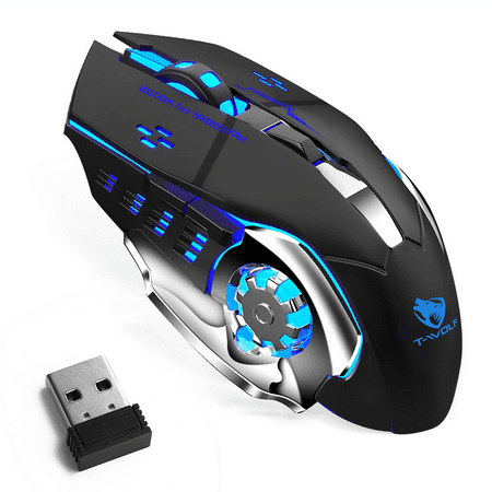 Rechargeable Wireless Bluetooth Mouse Multi-Device (Tri-Mode:BT 5.0/4.0+2.4Ghz) with 3 DPI Options, Ergonomic Optical Portable Silent Mouse for MSI GE76 Laptop Blue Black