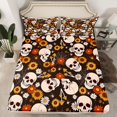 thumbnail image 2 of Homewish Cute Mushroom Floral Queen Sheet Sets,Gothic Skull Flat Sheet,Orange Black Queen Fitted Sheet For Kids,Ultra Soft Home Decor,4pcs, 2 of 7
