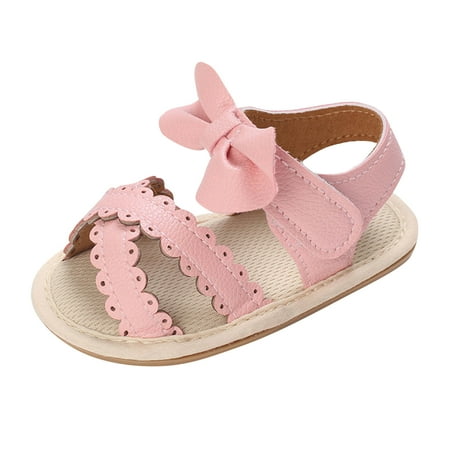 Meresysid Toddler Kids Infant Newborn Summer New Baby Everything Casual Breathable Cute Bow Rubber Soled Non-slip Soft Soled Baby Sandals Shoes Pink