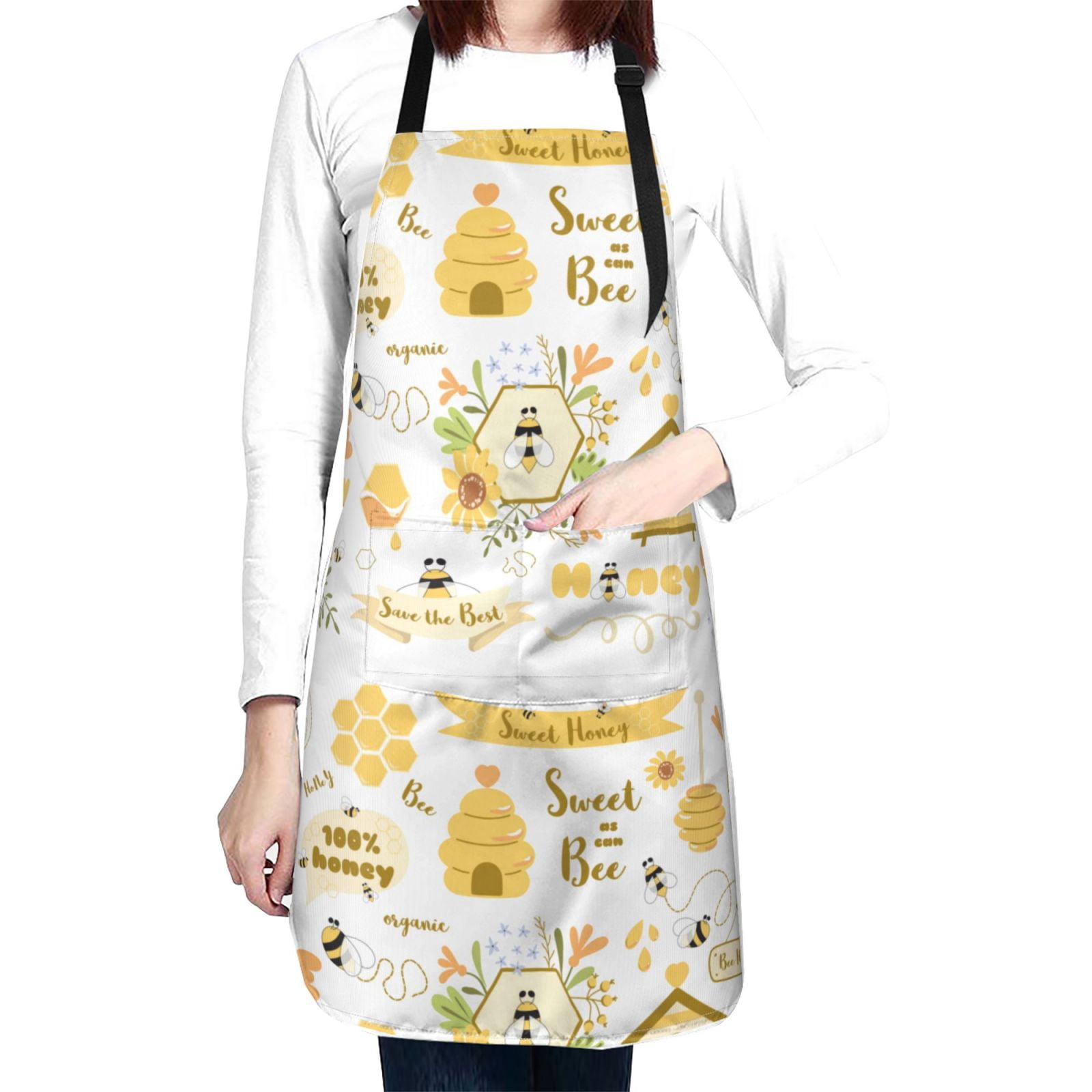 Kdxio Farm Bee Cute Honey Apron with Pockets Adjustable Kitchen Aprons for Men Women Waterproof Aprons for Cooking,Drawing,Crafting, Baking Household Cleaning