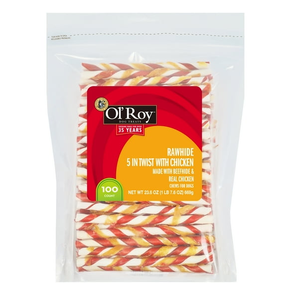 Ol' Roy Beef & Chicken Flavor Long-Lasting Chew Rawhide Stick Treats for Dogs, 23.6 oz. (100 Count)