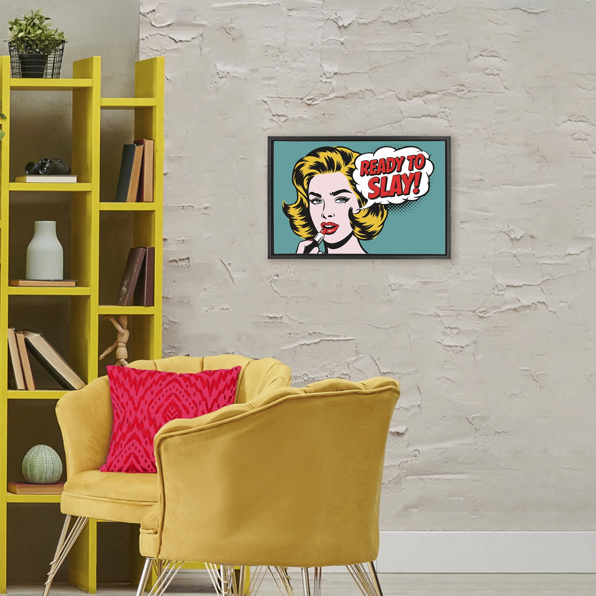 Stupell Industries Ready To Slay Pop Lipstick Black Framed Floater Canvas Wall Art, design by Andreas Magnusson