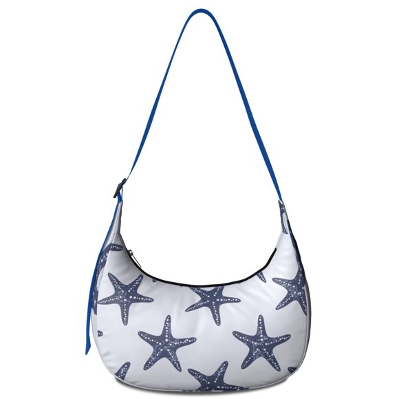 Adjustable Strap Crescent Crossbody Bag for Women Men, Nautical Marine Ocean Waves Coastal Travel Lightweight Nylon Shoulder Bag with Smooth Zipper and Organized Compartments