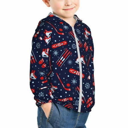 

Uemuo Winter Outdoors Sports Pattern Rash Guard for Boys Girls Long Sleeve Swim Shirts UPF 50+ UV Sun Protection Hooded Fishing Shirt with Pocket for Kid-2 Years