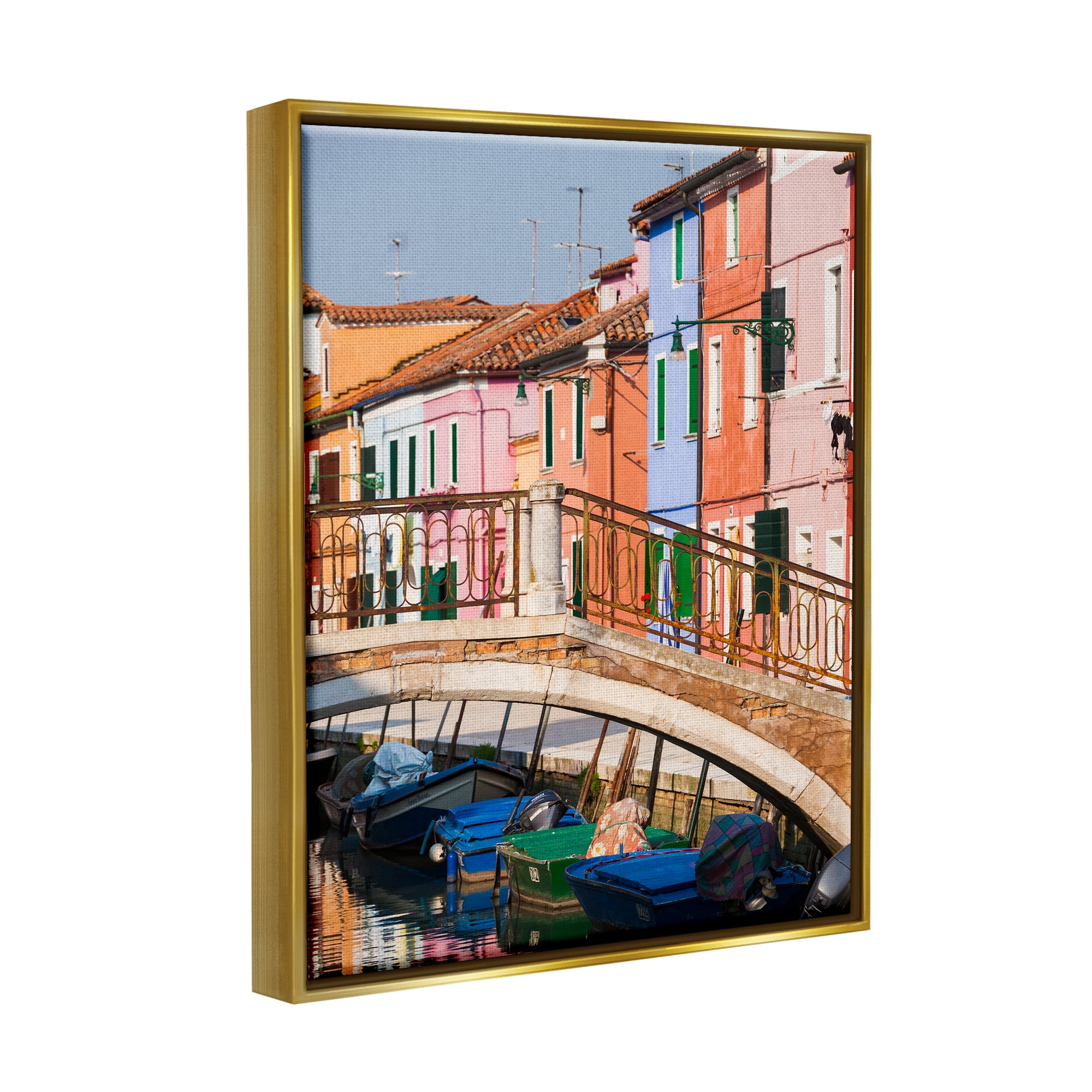 Stupell Town River Canal Boats Scenery Transportation Photography Gold Floater Framed Art Print Wall Art