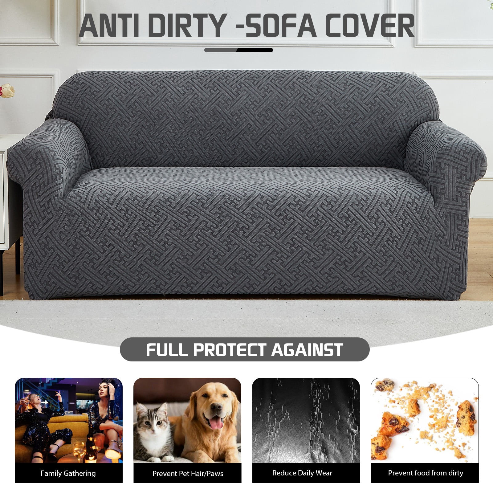 ANMINY Elastic Sofa Cover Full Coverage Sofa Slipcovers Thick Jacquard Fabric Non-Slip Couch Protect 1-Seater (35"x55")