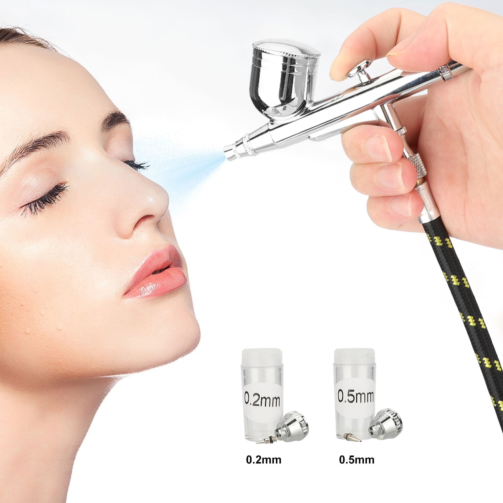 Airbrush Kit, EEEkit Handheld Auto Mini Dual-Action Airbrush Gun Set with 1.8M Air Hose, 0.2mm/0.5mm Nozzles - Silver