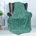 thumbnail image 4 of Turquoise Soft Flannel Fleece Throw Blanket, Abstract Floral Arrangement Hand Drawn Foliage with Circular Elements Romantic, Cozy Plush for Indoor and Outdoor Use, 50" x 70", Teal Coral, by Ambesonne, 4 of 5