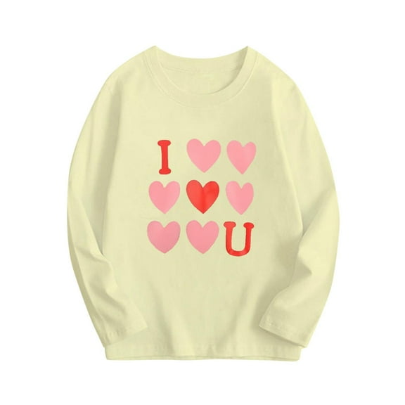 HAOTAGS Valentine's Day Tee Tops for Toddler Boys Girls Long Sleeve Round Neck Graphic Print Shirts Beige Size 6 Years