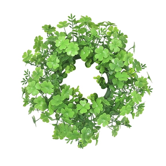 St.Patrick's Day Artificial Green Wreath with Four-Leaf Clover 13.7 Inch Hanging Wreath for Front Door Wall Window Decor (Green)
